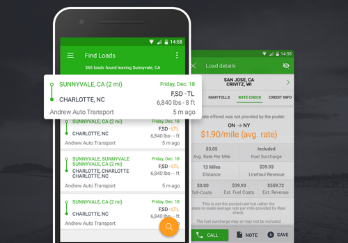 Mobile App Development Package Example: Trucks search and freight