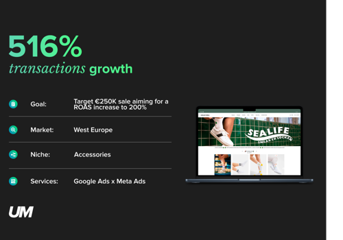 Pay Per Click Package Example: 516% Transactions Growth | Google Ads x Meta Ads
