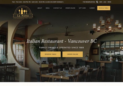 Web Design Package Example: La Notte Italian Restaurant