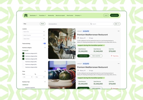 Web Design Package Example: UX/UI design for Business Trading Marketplace