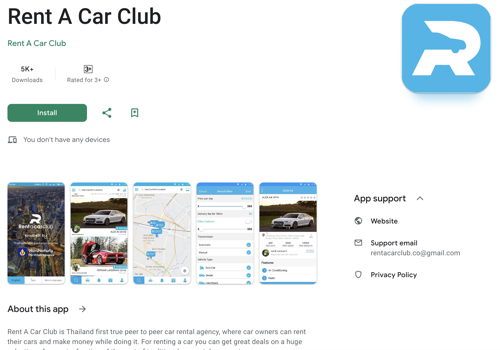 Mobile App Development Package Example: Rent a Car-Thailand (Online Car Booking as you GO)