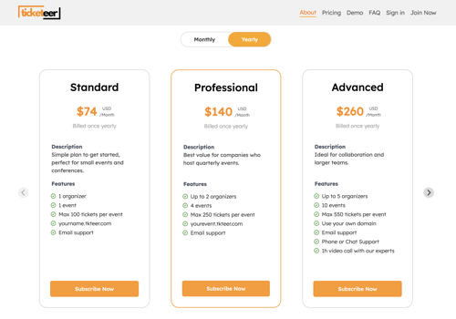 Web Development Package Example: Ticketeer SaaS Site and Admin Dashboard