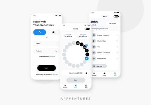 Mobile App Development Package Example: Dayminder - Activity Tracking App