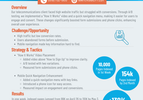 Search Engine Optimization Package Example: Technical SEO Audit Increased Indexed Pages +130%