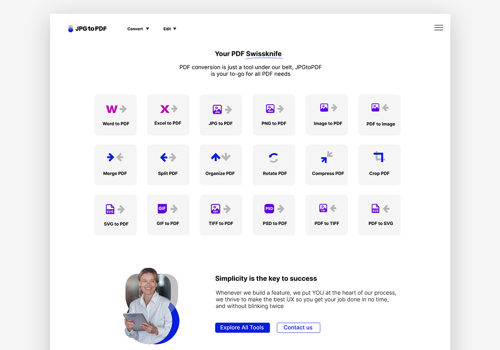 UX/UI Design Package Example: Jpg to PDF Website