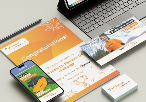 Graphic Design Package Example: 100 Miles for Myeloma UK: Visual Fundraising