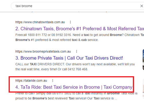 Search Engine Optimization Package Example: SEO Ranking Portfolio of Taxi Website