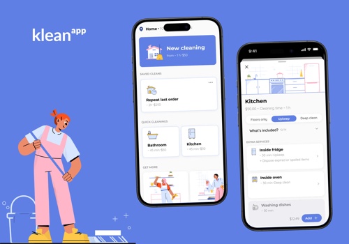 Mobile App Development Package Example: KleanApp: Customizable home cleaning