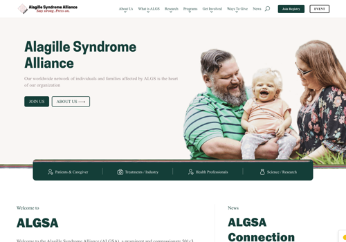 Web Design Package Example: Alagille Syndrome Alliance Web Development