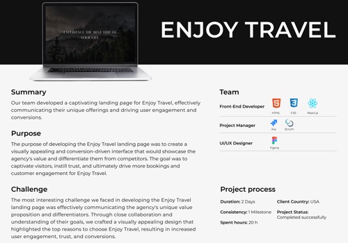 Web Design Package Example: Enjoy Travel