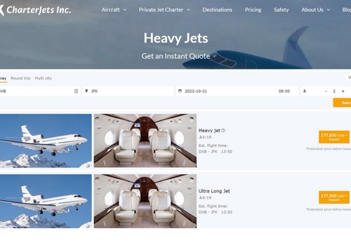 Custom Software Development Package Example: Website creating for CharterJets inc.com
