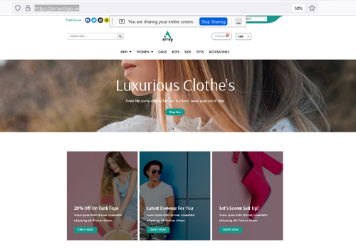 Web Development Package Example: Array Shop Clothing brand website