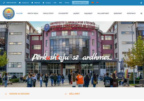 Web Design Package Example: University of Tetovo - Website design