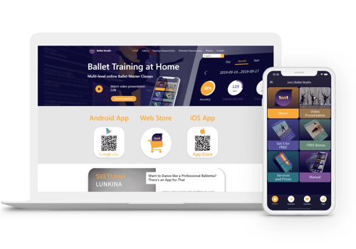 Mobile App Development Package Example: 1on1 Ballet Studio - Ballet Training at Home