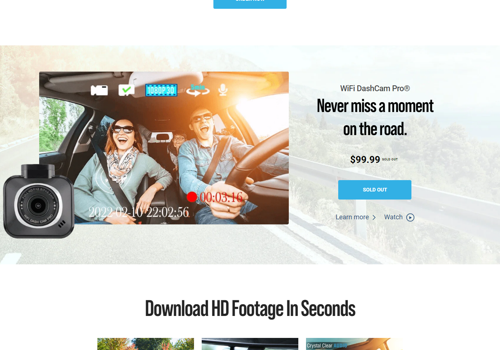 E-Commerce Development Package Example: Wifi DashCam Pro