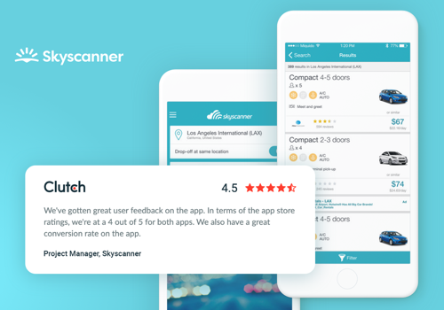 Mobile App Development Package Example: Skyscanner Cars - car rental app for travellers