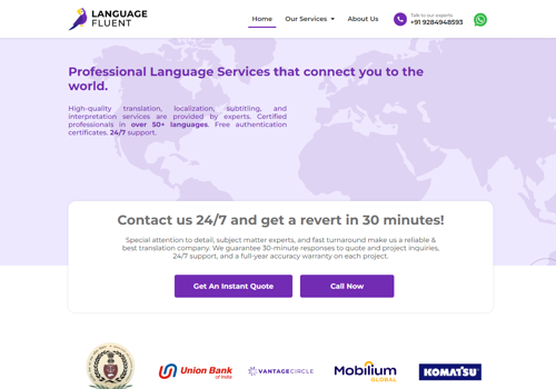 Web Development Package Example: Language Fluent Services