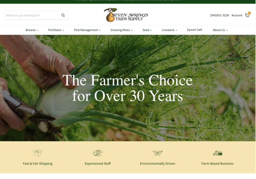 Web Development Package Example: Seven Springs Farm Supply Theme Update