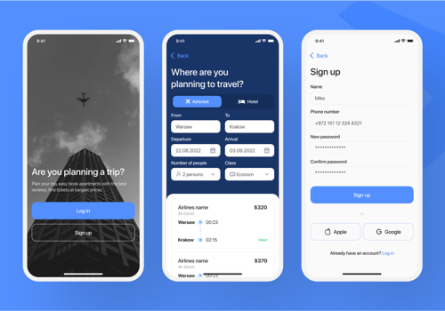 Mobile App Development Package Example: Trip planning app