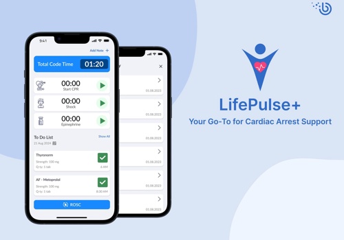 Mobile App Development Package Example: LifePulse+: Your companion in cardiac arrest care.