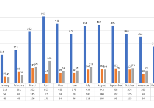 Application Testing Package Example: Newly created tickets, per month in 2019