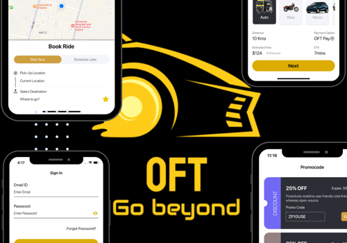 UX/UI Design Package Example: Cab Booking Mobile app: OFT - On Finger Tap