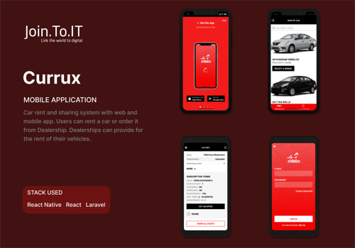 Web Development Package Example: Currux - Website & Mobile App for Car Rental