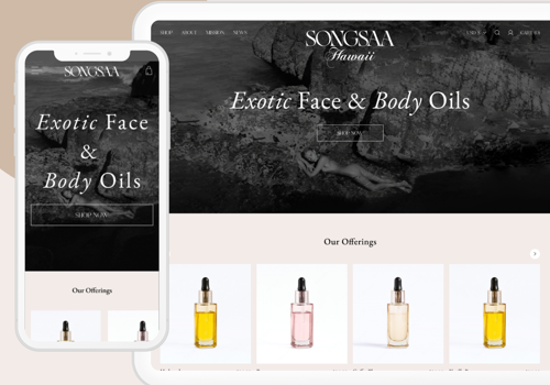 Web Design Package Example: Songsaa Hawaii - Shopify Theme Customization