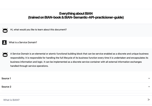 AI Development Package Example: BIAN Customised Open AI (Chat GPT)