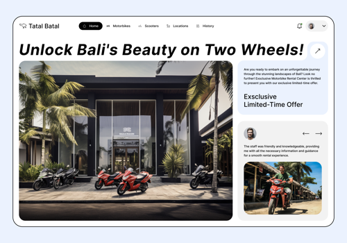 Web Design Package Example: Website design for Bali Motorcycle Rental Center