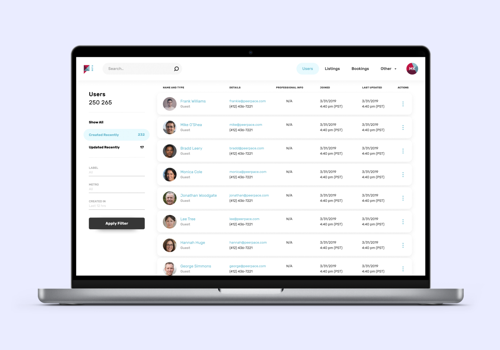 UX/UI Design Package Example: Peerspace - Admin & Host platform redesign