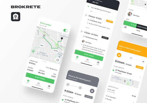 UX/UI Design Package Example: Brokrete: Driver's App
