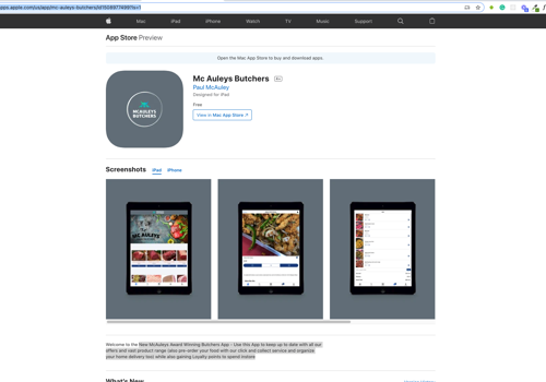 Mobile App Development Package Example: Mc Auleys Butchers