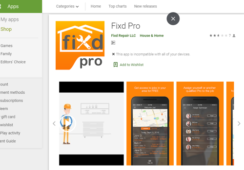 Mobile App Development Package Example: Fixd - Android App