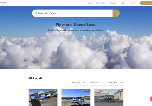 Web Development Package Example: FlightClub - Airbnb for private flights