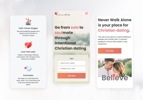 Web Design Package Example: Never Walk Alone Niche Dating Site