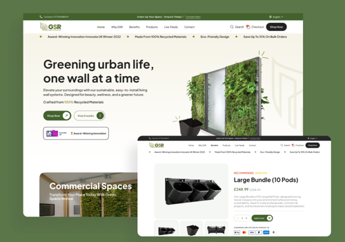E-Commerce Development Package Example: Green Space Revival - Eco-Friendly Website for GSR