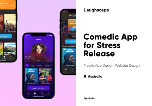 UX/UI Design Package Example: Laughscape. Comedic App for Stress Release