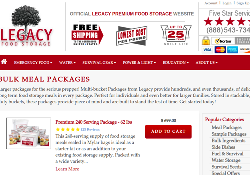 E-Commerce Development Package Example: Legacy Food Storage: eCommerce Development