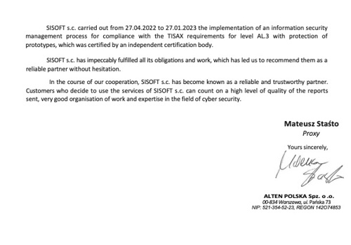 Cybersecurity Package Example: TISAX  requirements for level AL.3
