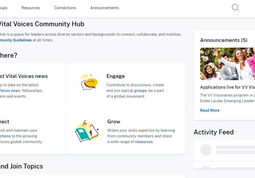 UX/UI Design Package Example: Vital Voices social network