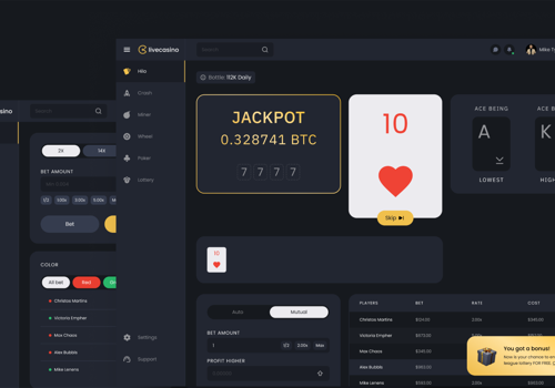Web Development Package Example: Live casino tournaments app