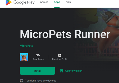 Mobile App Development Package Example: MicroPets Runner (Blockchain-based P2E Game)