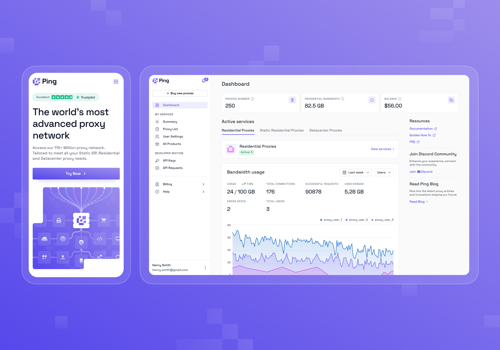 UX/UI Design Package Example: Ping Proxies – a British technological startup