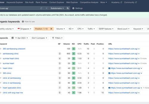 Search Engine Optimization Package Example: On Page SEO for Sunrise Heart Specialist Clinic