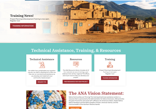 Web Design Package Example: ANA Western Website and Tribe Portal