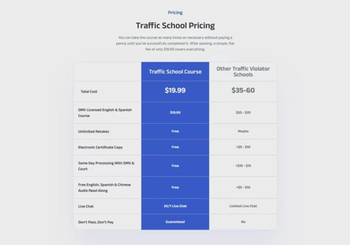 Web Design Package Example: Traffic School – Elementor Site for Driver Ed