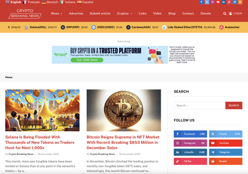 Advertising Package Example: Crypto Breaking News