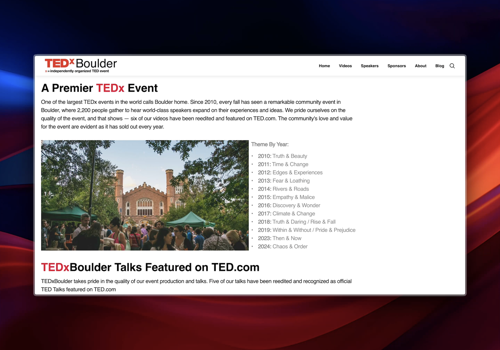 Web Design Package Example: TEDxBoulder Framer Site