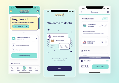UX/UI Design Package Example: MVP app design for a personalized laundry service